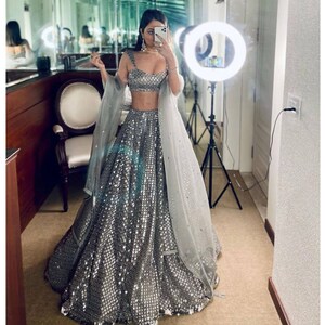 Gray lehenga deals with jewellery
