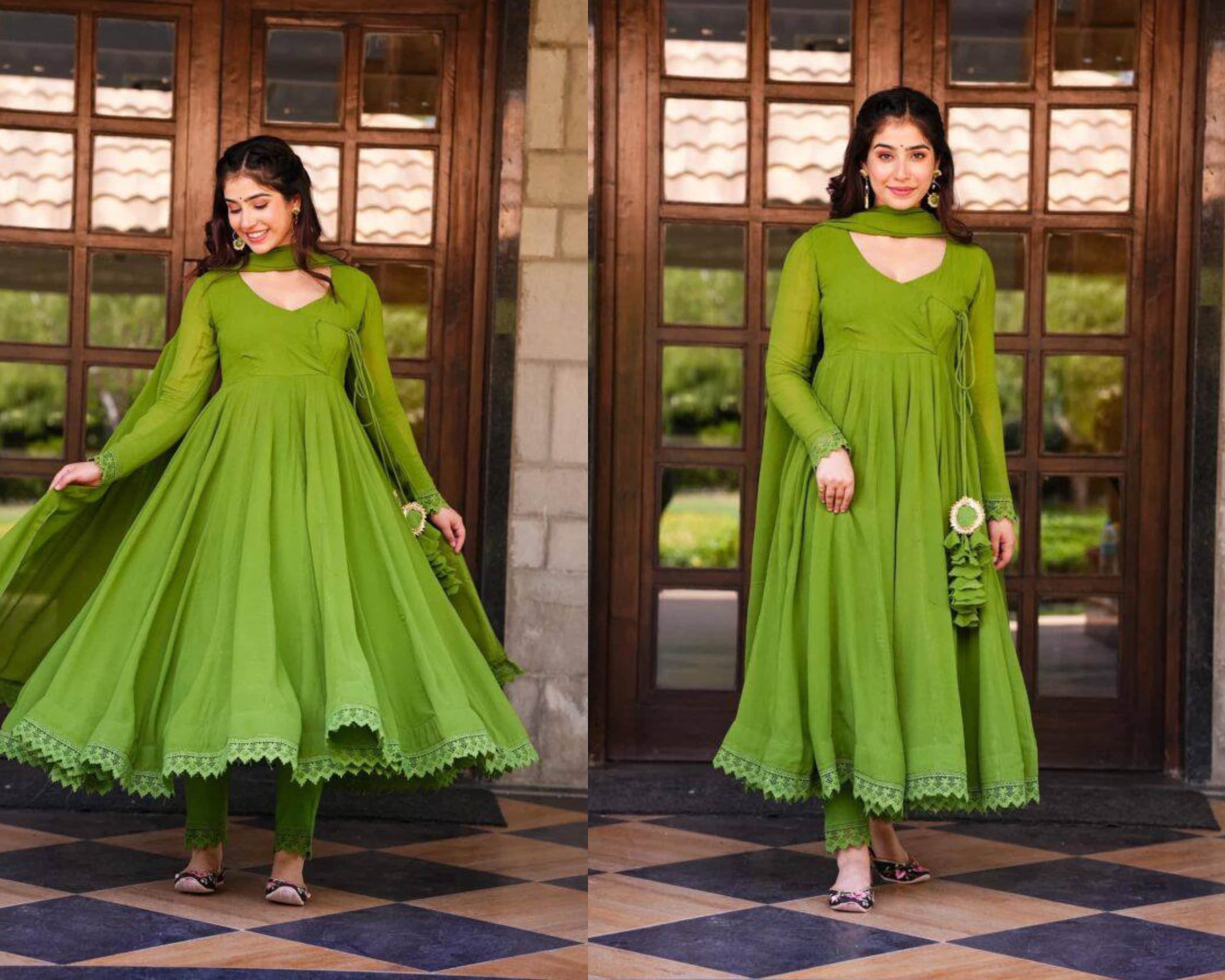 Buy online Parrot Green Flared Ethnic Dress from ethnic wear for Women by  Afsana Anarkali for ₹1390 at 68% off | 2024 Limeroad.com