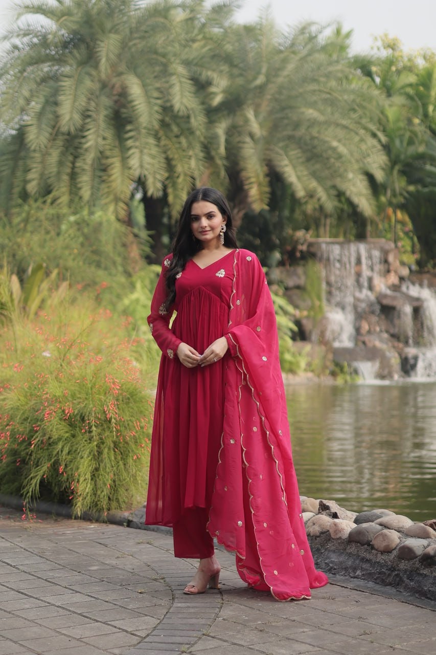 Buy Rohit Bal Red Chanderi Silk Anarkali Solid Suit Set (Kurta, Churidar,  Dupatta) for INR7475.00 | Biba India