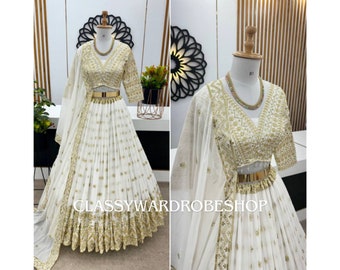 white lehenga choli for women, indian designer party wear lehenga choli, indian wedding lengha choli, bridesmaid lehenga Stitched blouse