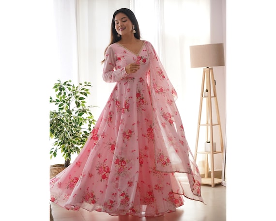 Pink Silk Long Dress With Dupatta