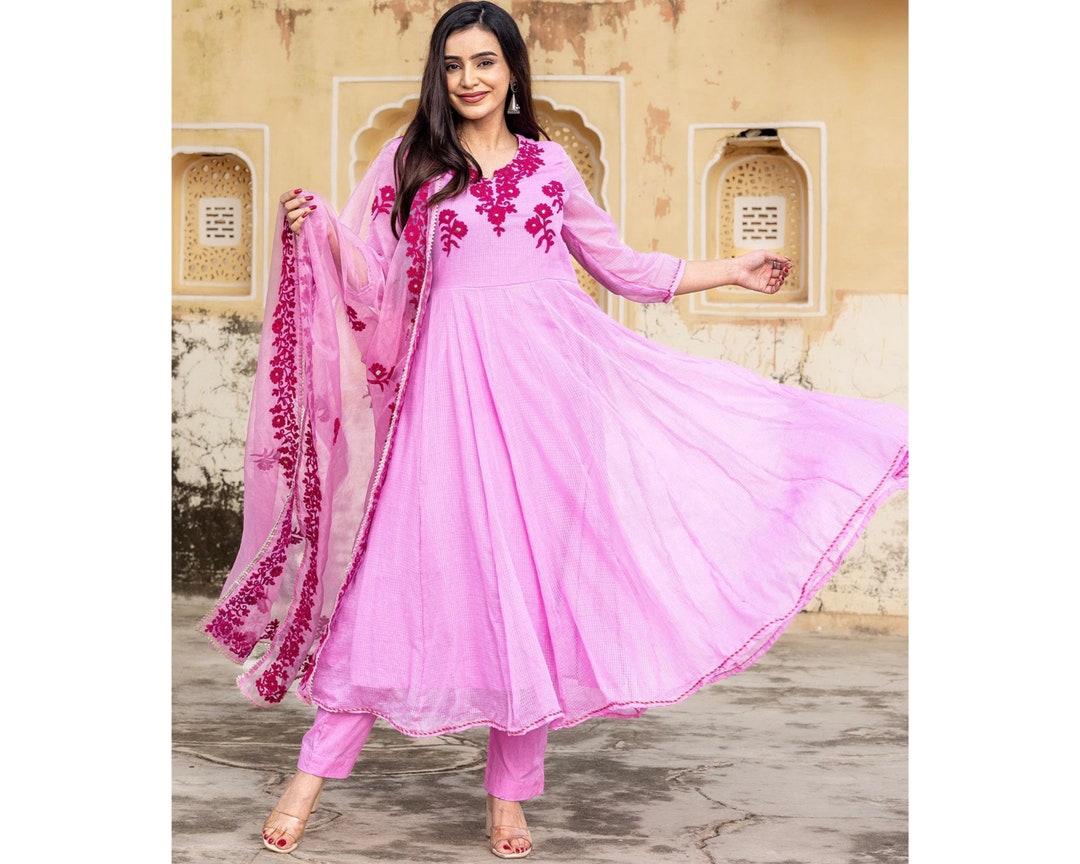 Designer Pink Anarkali Gown Embroidered Anarkali Dress Full Etsy
