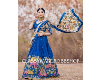 Designer Wedding Wear lehenga Chaniya choli Kalamkari Lehenga For Women, navratri lehenga choli kalamkari blouse, garba lehenga usa