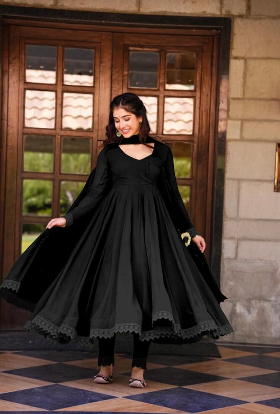 Black gown for women (embroidery in russian silk)