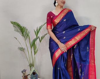 Buy Elegant Blue Ready to Wear Cotton Silk Paithani Saree Pre Stitch  Predrape Wrap in One Minute Saree Saree With Blouse Ready to Wear Saree USA  Online in India 