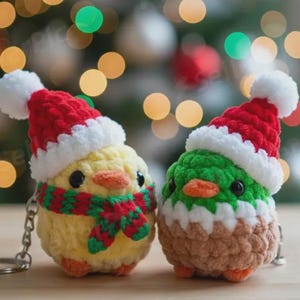 Crochet Christmas Duck Keychain Pattern: Amigurumi Santa, Elf, Deer (PDF Pattern)