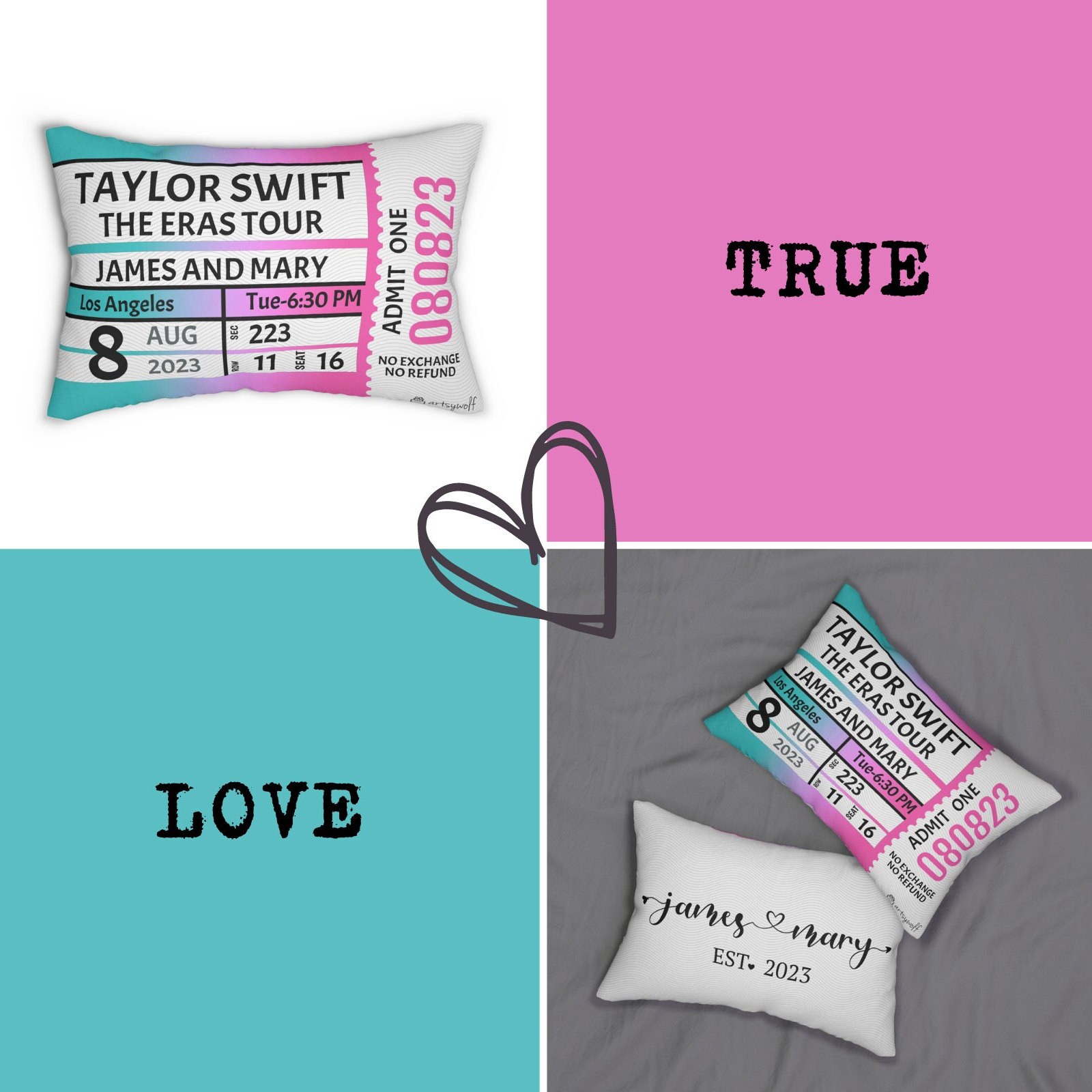 Custom Pillow, Music Concert Ticket Pillow, Personalized Concert Ticket Stub Pillow, Meaningful