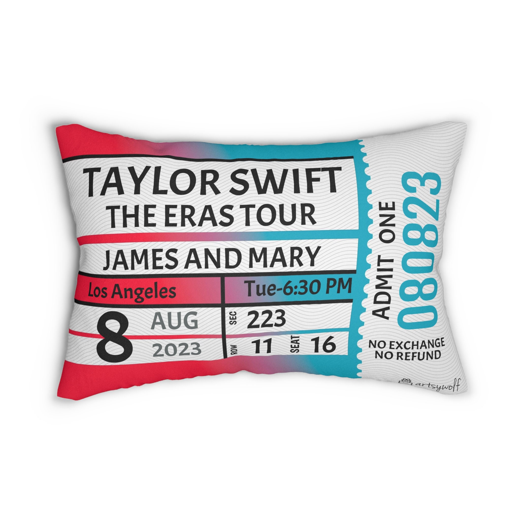 Custom Pillow, Music Concert Ticket Pillow, Personalized Concert Ticket