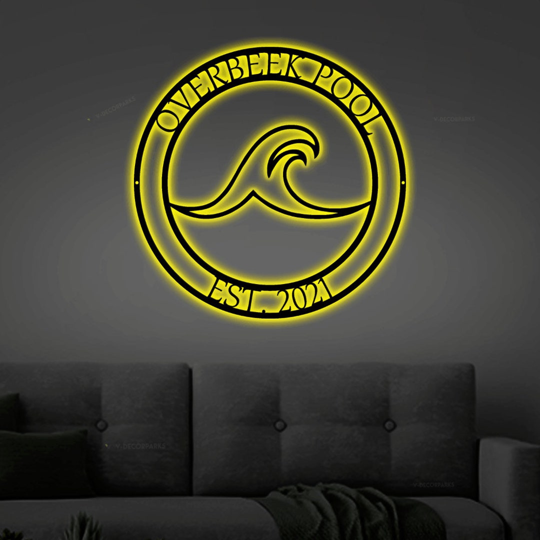 Personalized Family Pool Metal Sign With LED Lights Custom Etsy