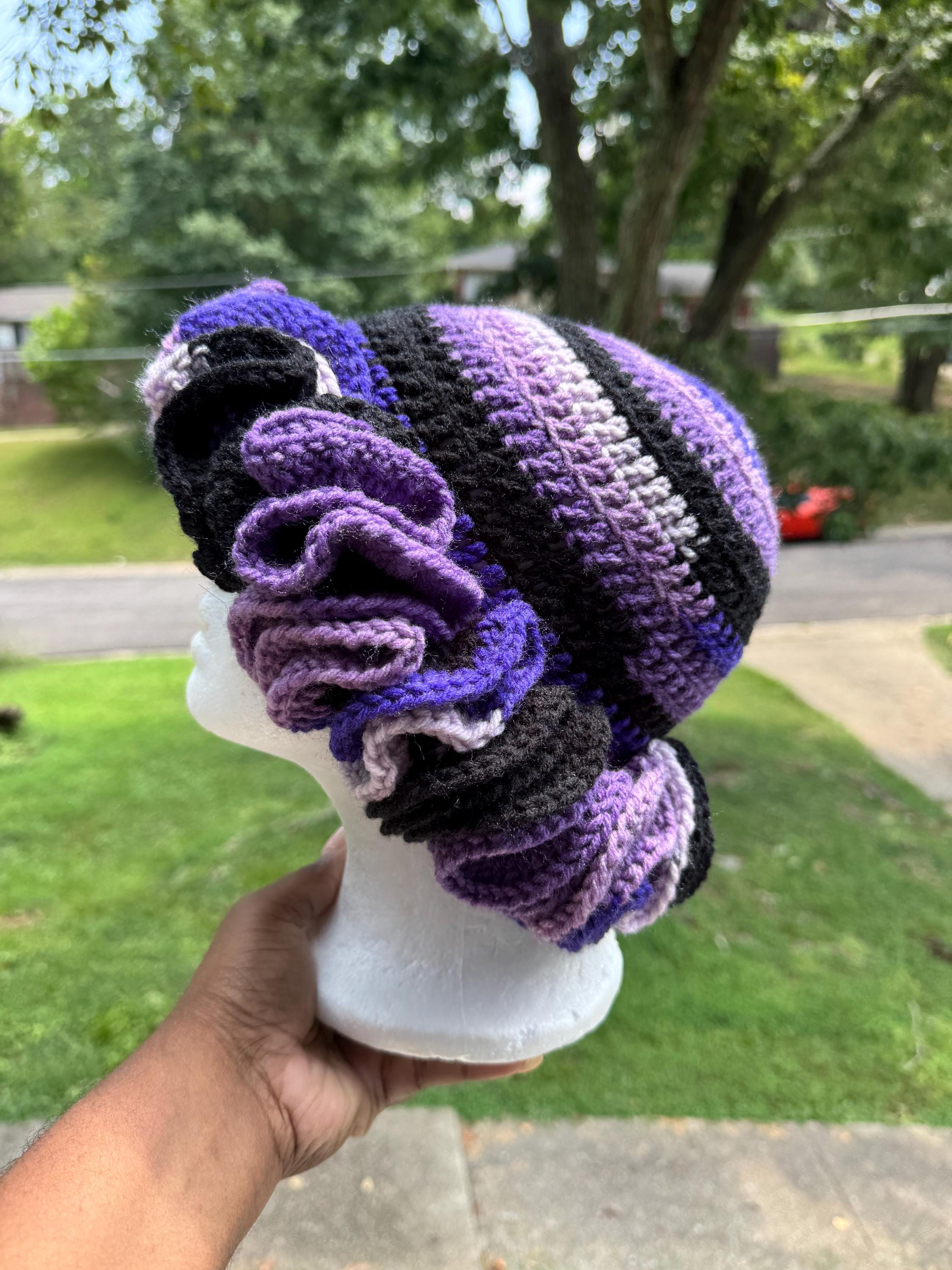 Crochet Ruffle Hat Black Light Collection (purple Rain) - Etsy