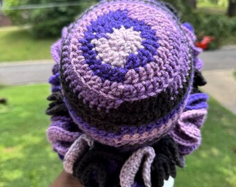 Crochet Ruffle Hat Black Light Collection (purple Rain) - Etsy