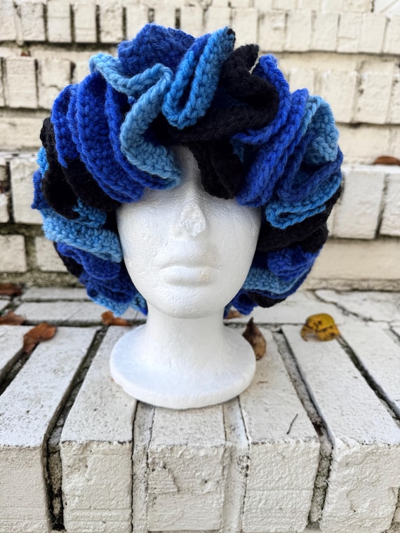 Crochet Ruffle Hat Black Light Collection (burning Blue) - Etsy display picture 2