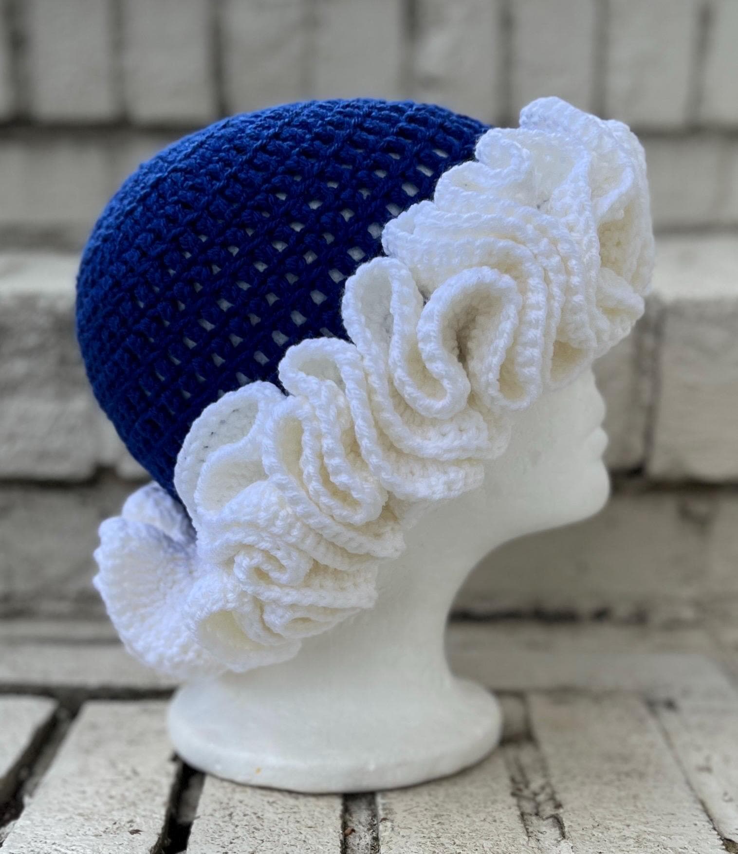 art class Blue & White Crochet Ruffled Bucket Hat Crochet PATTERN: Wave Bucket Hat - Etsy main image 4