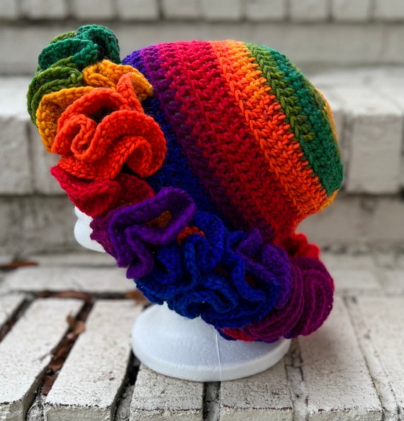 Crochet Ruffle Hat Rainbow (dramatic) - Etsy display picture 3