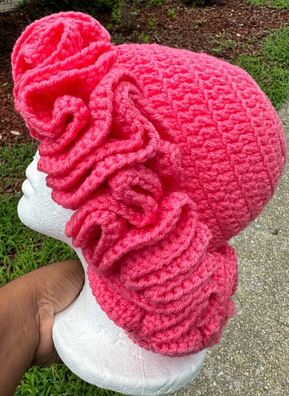 Textured Pink Women\'s Fashion Hat - Elegant Ruffled Beanie My Favorite Crochet Ruffle Bucket Hat: The All-Season  main image 4