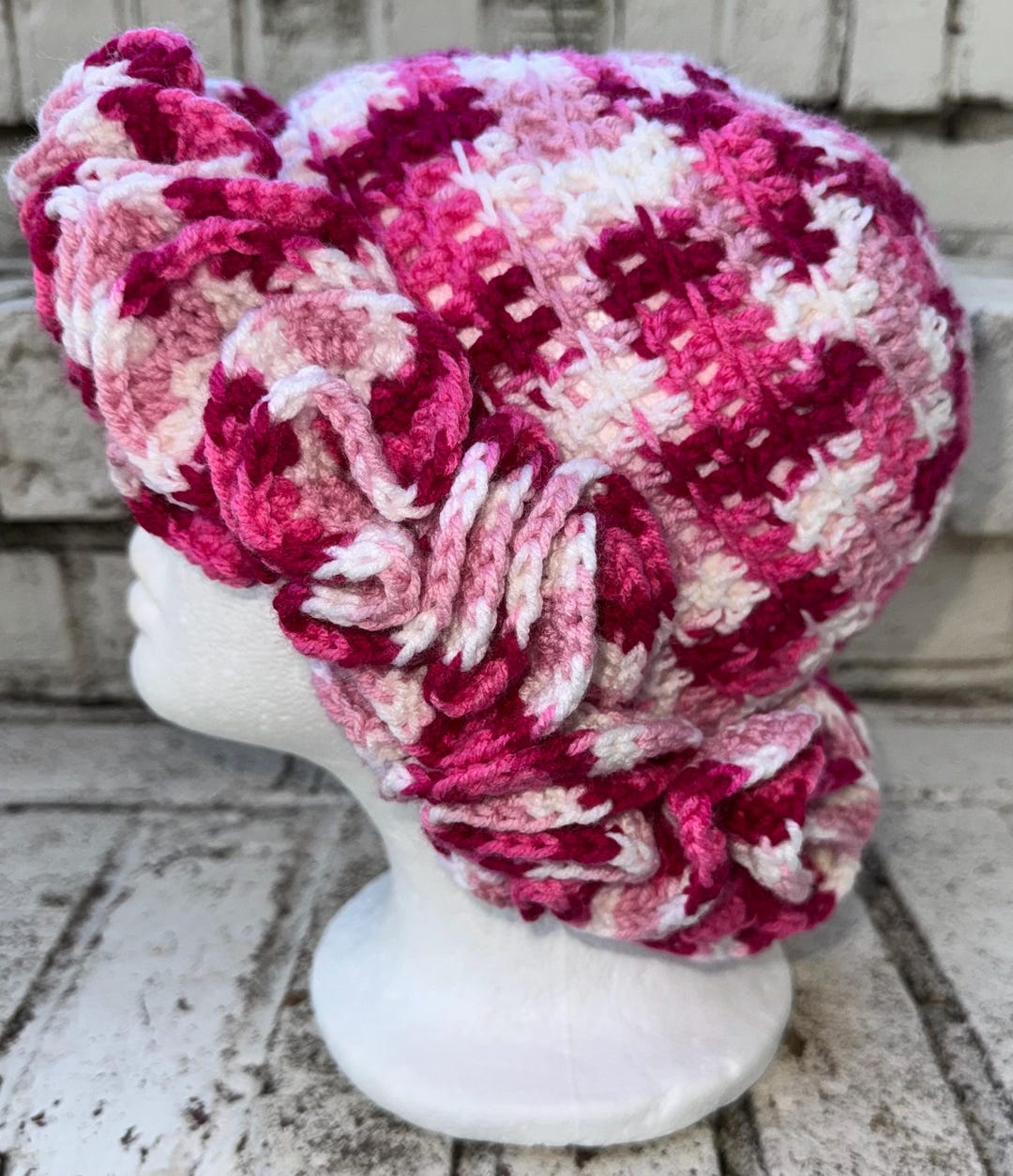 Handmade Lavender and Camo Crochet Ruffle Hat - Women Accessories Forest Stripe Ruffle Hat Crochet Tutorial | TikTok main image 4