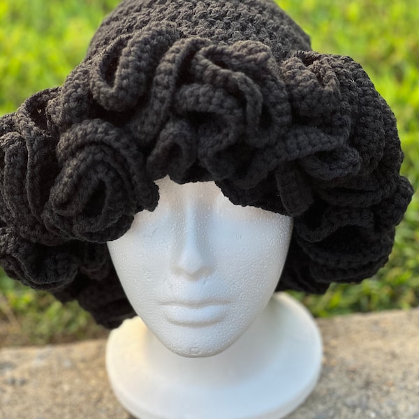 Solid Crochet Ruffle Hat (dramatic) choose your color