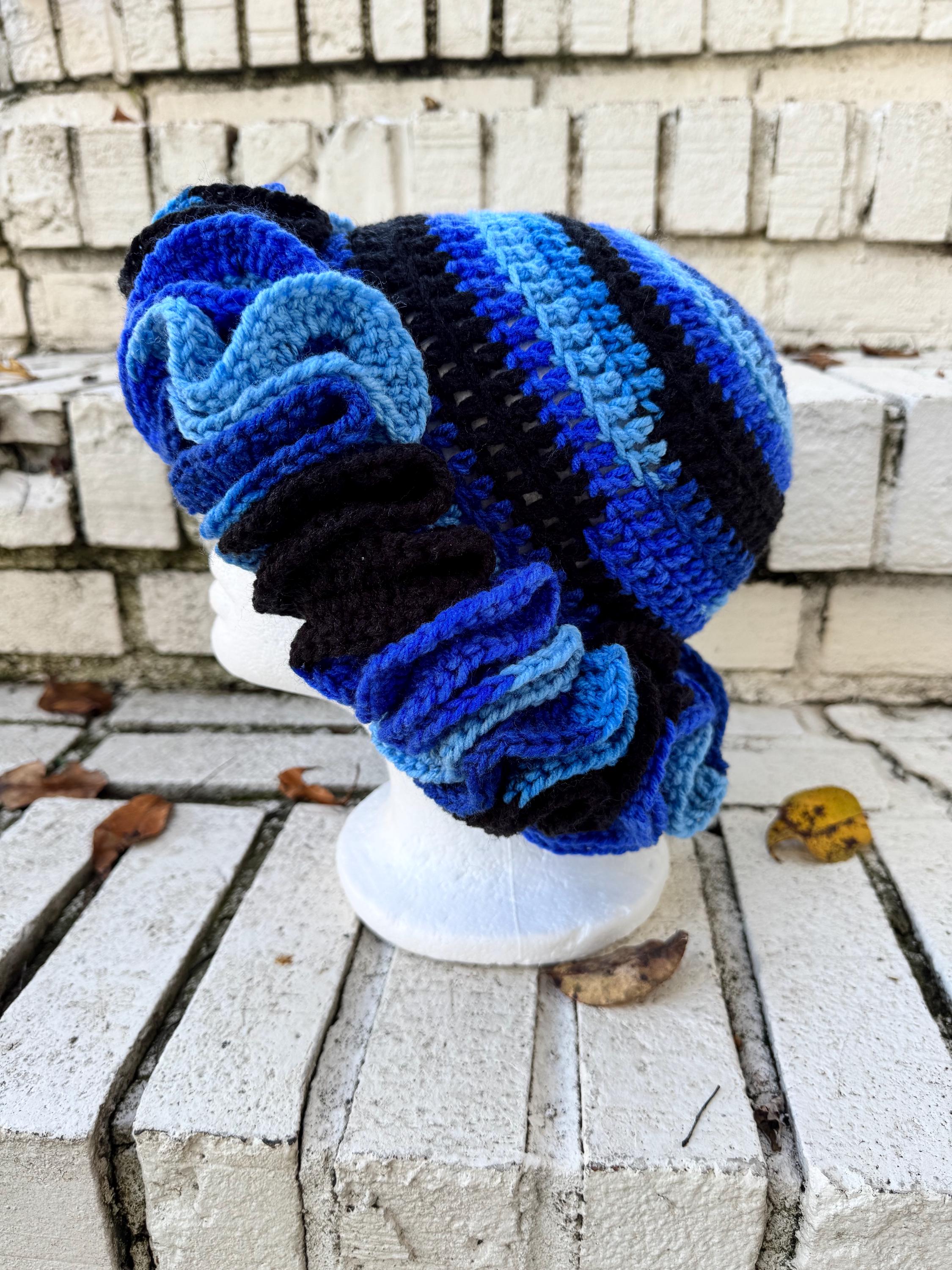 Crochet Ruffle Hat Black Light Collection (burning Blue) - Etsy display picture 3