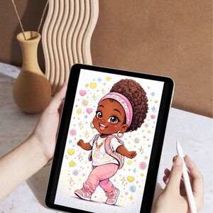 Cute Black Girl Coloring Book | Girl Power Chibi Art | Relaxing Printable Pages for Kids & Adults | Creative Gift image 3
