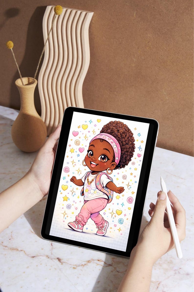 Cute Black Girl Coloring Book | Girl Power Chibi Art | Relaxing Printable Pages for Kids & Adults | Creative Gift image 3
