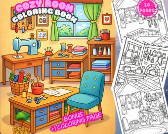 Cozy Room Coloring Pages | Home Interior Coloring Book PDF | 10 Detailed Cozy Rooms | Adult & Kids Coloring | Instant Download