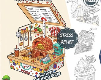 Cozy Food Shops Coloring Book: 26 Printable Kawaii Store Scenes  - Creative Food Store Art for Adults & Kids