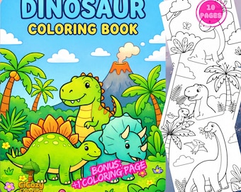 Livro de colorir de dinossauros fofos para crianças | Páginas de dinossauros para imprimir | Desenhos fáceis para colorir para crianças pequenas | Download em PDF