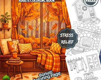 Páginas para colorear de otoño acogedoras / Libro para colorear de otoño / PDF para colorear relajante para adultos / Escenas otoñales con una estética cálida