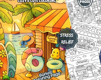 Süßes Kaufladen Ausmalbuch | Adorable Stores & Cozy Shops | Einfache entspannende Färbung für Kinder, Erwachsene | Geschenk