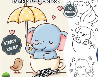 Cute Animal Coloring Pages | Stress Relief | Instant Download Coloring Book Kids & Adult