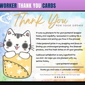 Kat thema dank u kaart, persoonlijke shopper dank u kaart, klant dank u, dank u kaart, dank u, kruidenier shopper, persoonlijke shopper