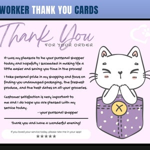 Cartão de agradecimento com tema de gato, cartão de agradecimento de personal shopper, agradecimento do cliente, cartão de agradecimento, obrigado, comprador de supermercado, personal shopper