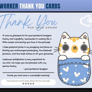 Biglietto di ringraziamento a tema gatto, biglietto di ringraziamento Personal Shopper, cliente di ringraziamento, biglietto di ringraziamento, ringraziamento, acquirente di generi alimentari, personal shopper