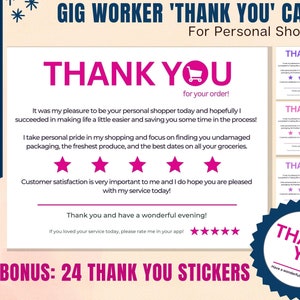 Thank You Card, Gig, Gig Shopper, Personal Shopper Thank You Card, Customer Thank You, Thank You Note, Grocery Shopper, Appreciation, Thanks