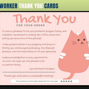 Katzen-Motto-Dankeskarte, Personal Shopper Dankeschön-Karte, Kunden-Dankeschön, Dankeschön-Karte, Danke, Lebensmittel-Shopper, Personal Shopper