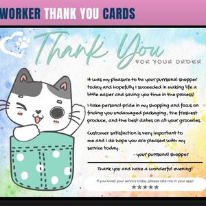 Kat thema dank u kaart, persoonlijke shopper dank u kaart, klant dank u, dank u kaart, dank u, kruidenier shopper, persoonlijke shopper