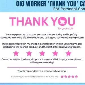Bedankkaart, Personal Shopper, Kruidenierswinkel Shopper, Dank u, Bedankkaart, Dank u opmerking, Shipt, Instacart, DoorDash, optreden, optreden werknemer
