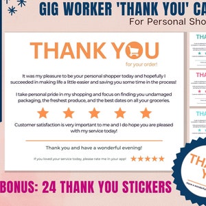 Thank You Card, Gig, Gig Shopper, Personal Shopper Thank You Card, Customer Thank You, Thank You Note, Grocery Shopper, Appreciation, Thanks