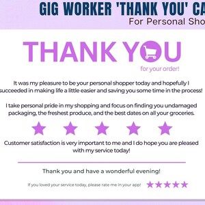 Biglietto di ringraziamento, Personal Shopper, Acquirente di generi alimentari, Grazie, Biglietto di ringraziamento, Nota di ringraziamento, Spedizione, Instacart, DoorDash, Gig, Gig Worker