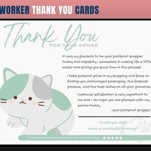Kat thema dank u kaart, persoonlijke shopper dank u kaart, klant dank u, dank u kaart, dank u, kruidenier shopper, persoonlijke shopper
