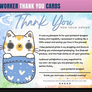 Cartão de agradecimento com tema de gato, cartão de agradecimento de personal shopper, agradecimento do cliente, cartão de agradecimento, obrigado, comprador de supermercado, personal shopper