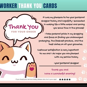 Kat thema dank u kaart, persoonlijke shopper dank u kaart, klant dank u, dank u kaart, dank u, kruidenier shopper, persoonlijke shopper