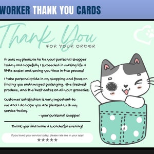 Kat thema dank u kaart, persoonlijke shopper dank u kaart, klant dank u, dank u kaart, dank u, kruidenier shopper, persoonlijke shopper