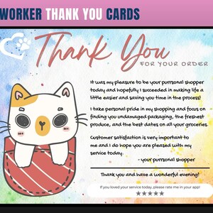 Kat thema dank u kaart, persoonlijke shopper dank u kaart, klant dank u, dank u kaart, dank u, kruidenier shopper, persoonlijke shopper
