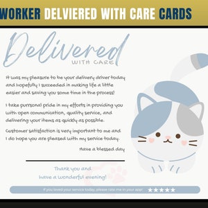 Cartão de agradecimento com tema de gato, cartão entregue com cuidado, cartão de agradecimento do cliente, cartão de agradecimento, obrigado, comprador de supermercado, comprador pessoal