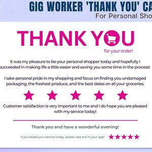 Cartão de agradecimento, Personal Shopper, Comprador de supermercado, Obrigado, Cartão de agradecimento, Nota de agradecimento, Shipt, Instacart, DoorDash, Gig, Gig Worker