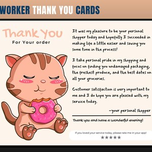 Cartão de agradecimento com tema de gato, cartão de agradecimento de personal shopper, agradecimento do cliente, cartão de agradecimento, obrigado, comprador de supermercado, personal shopper