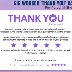 Bedankkaart, Personal Shopper, Kruidenierswinkel Shopper, Dank u, Bedankkaart, Dank u opmerking, Shipt, Instacart, DoorDash, optreden, optreden werknemer