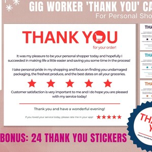 Thank You Card, Gig, Gig Shopper, Personal Shopper Thank You Card, Customer Thank You, Thank You Note, Grocery Shopper, Appreciation, Thanks