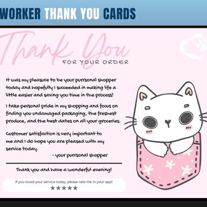 Cartão de agradecimento com tema de gato, cartão de agradecimento de personal shopper, agradecimento do cliente, cartão de agradecimento, obrigado, comprador de supermercado, personal shopper